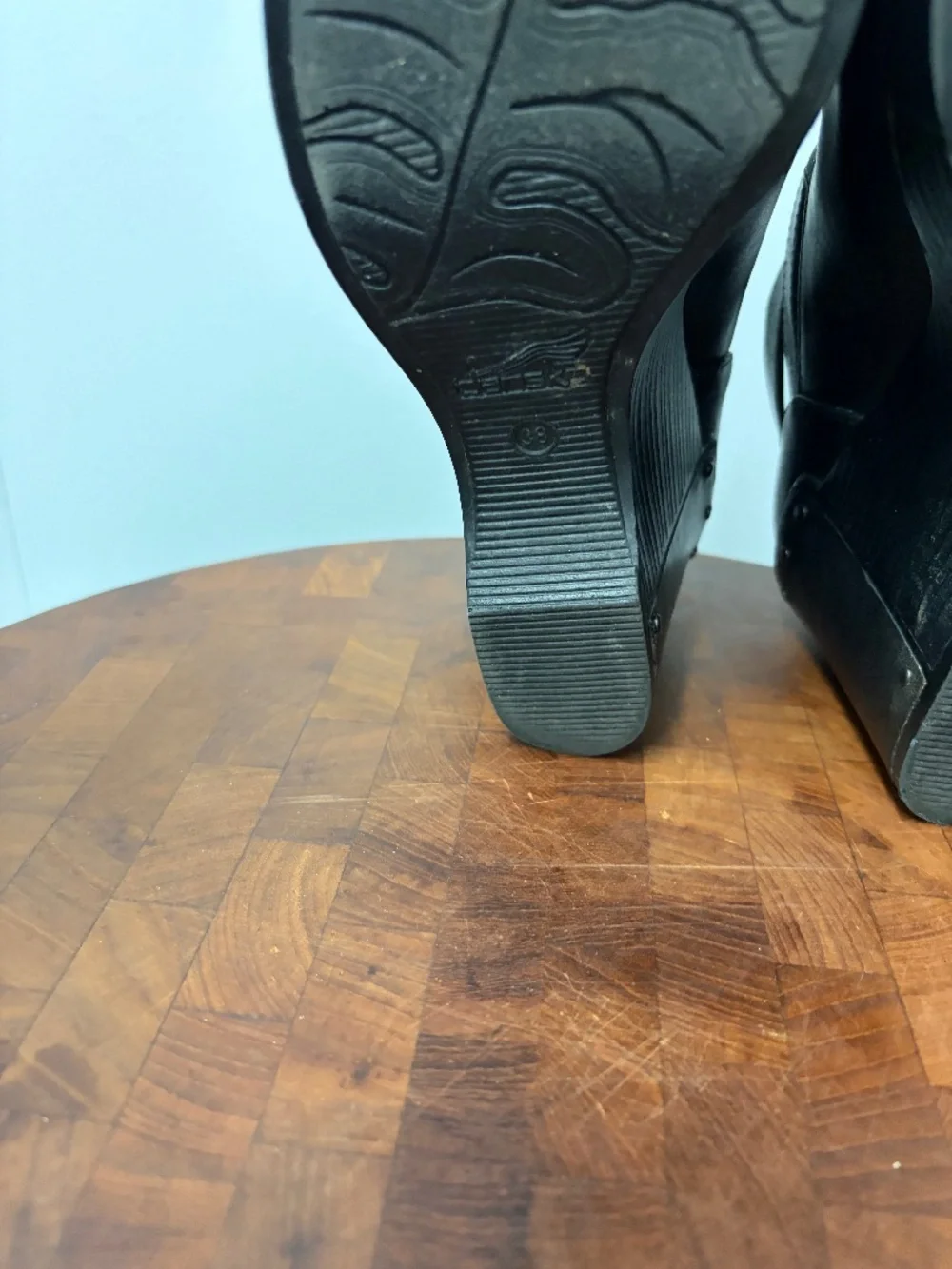 Dansko Women's Black Leather Platform Wedge Clogs Size 38
